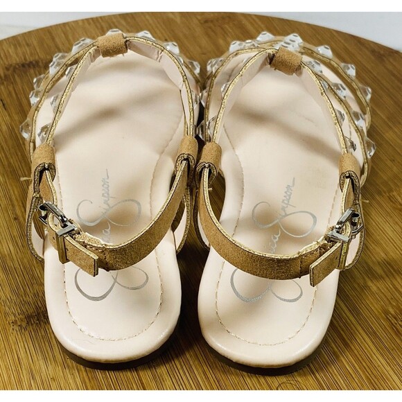JESSICA SIMPSON Dana Scallop Rhinestone Slingback Sandals in Tan Size 2 NEW - Picture 4 of 7